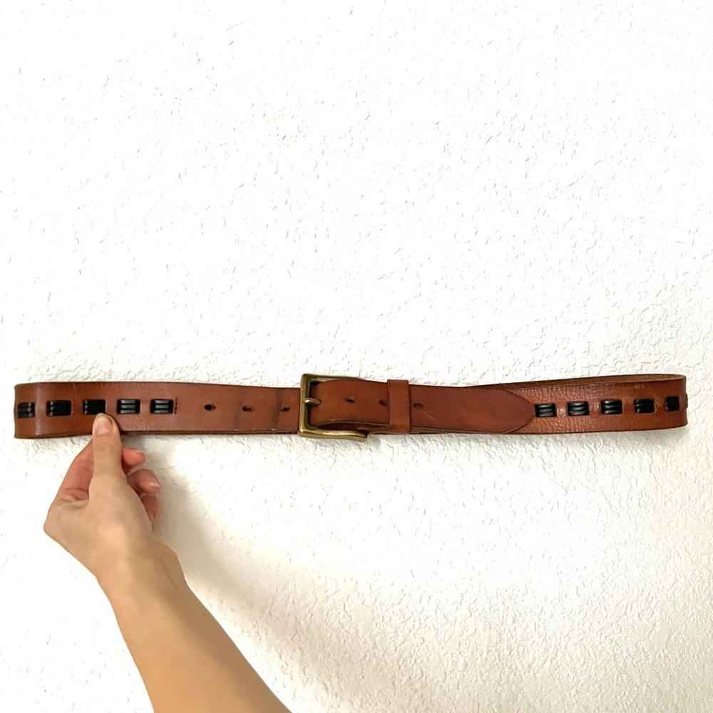 Levi’s mens tan dark brown two tone brown woven leather belt